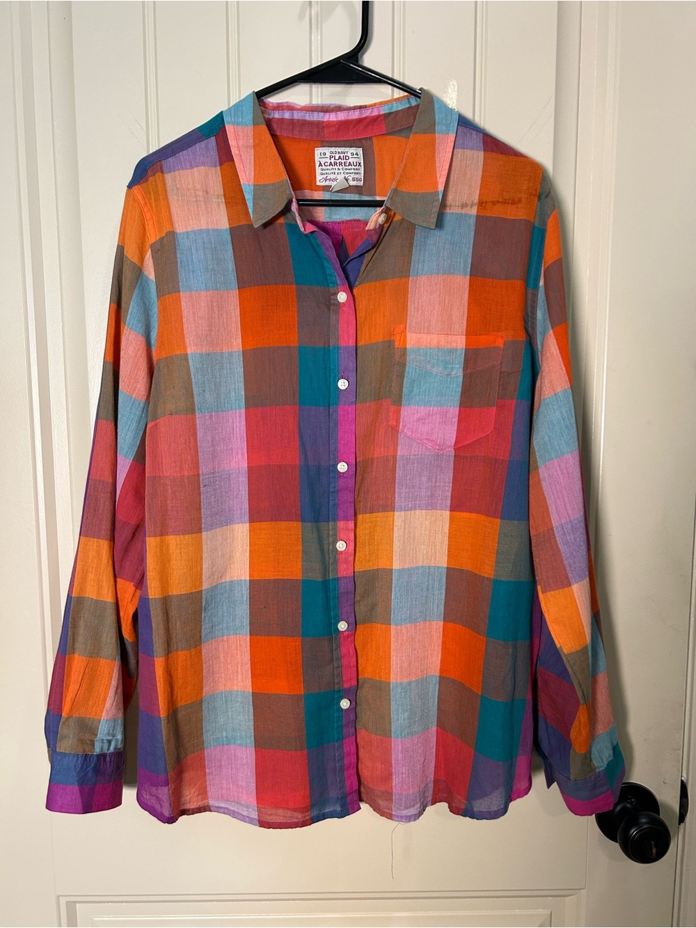 Old Navy Plaid Carreaux 1994 Women Long Sleeve Multi Check Button-Down Shirt XL